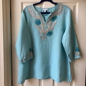 Charter Club Linen Tunic XL Turquoise Shells